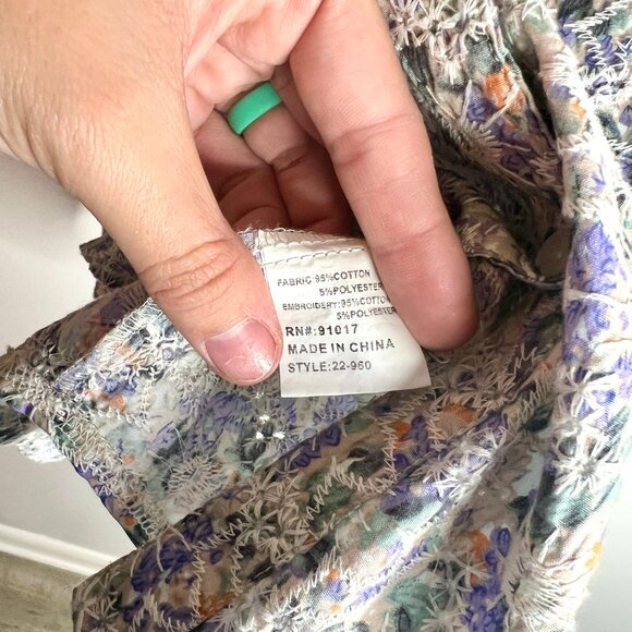 Solitaire Heavily Embroidered Floral Button-Up Long Sleeve Top Western Boho XL - Picture 4 of 5